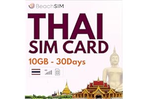 BeachSIM Thailand SIM Karte 30 Tage. 10 GB mit 4G/5G-Netz. Einfaches Aufladen. Schnelle Aktivierung. Funktioniert auf iOS- und Android-Geräten. Nur Daten.