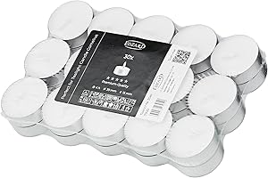 EDZARD Lot de 30 bougies chauffe-plat, blanches, cire de qualité supérieure, coupe en aluminium, diamètre 39 mm, sans parfum, durée de combustion 4 heures, Blanc