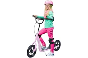 HOMCOM Trottinette Enfant patinette pneus 30 cm Hauteur Guidon réglable poignée Frein et béquille Acier pour Enfants à partir de 5 Ans