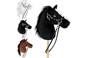 Bludrfnly Hobby Horse - Steckenpferd für Kinder mit Zaumzeug, Abnehmbarer Stab, Stockpferd für Hobby Horsing, für Rollenspiele & Reiten (Schwarz)