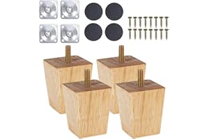 Ianulus Solid Wood Furniture Legs, 4 Pack Wooden Furniture Legs, Wood Furniture Leg Wooden Feet, Furniture Feet with Threaded Mounting Plate for Cabinets Soft Table Set (5cm)