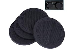 Wisdompro - Sottobicchieri per auto, 4 pezzi, in PVC, antiscivolo, universali, accessori interni del veicolo, per uomini e donne (diametro 7.6 cm, nero)