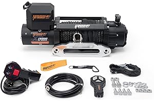 KANGAROO WINCH Schnelle Elektrische Seilwinde 12V mit Funkfernsteuerung - 14 000 lbs Zugkraft - Langlebiges Kunststoffseil - Perfekt für Offroad - 4x4 Forst- und Nutzfahrzeuge (K14000XP)