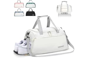 Hnyoou Large Gym Bag Duffle Bag, Sports Bag Travel Bags for Women Men with Shoes Compartment and Waterproof Wet Pockets, Sports Bags for Sport Traveling Swimming Yoga Hiking Camping, White