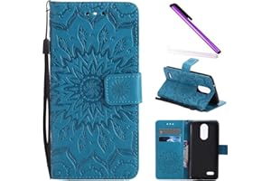 COTDINFOR LG K8 2017 Protection Case For Girl Elegant Retro Flip Case Flexible PU Premium Leather Magnetic Slim Stand Case Card Holder for LG K8 2017 Blue Sunflower KT.