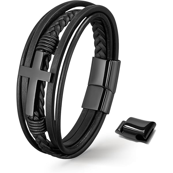 Flongo Rosenkranz Herren Armband Aus Edelstahl Mit Jesus-Kruzifix - Silber, Gold Oder Schwarz, Ca. 19,5 Cm