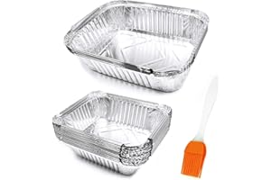 QIQN Aluschalen Alu Grillschalen 30 Stück Einweg Alu Tropfschalen mit Silikonbürsten für Backen, Braten, Kochen(25x400ml, 5x900ml)