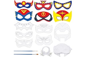 Landifor 24pcs Masques de super-héros Masques de coloriage pour enfants Masque de super-héros pour enfants Cosplay Enfants Adultes Mascarade - Masques de fête Masques à colorier créatifs
