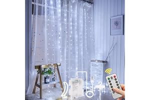 AOMIG Kurtyna świetlna, 3x3m fairy lights 2 w 1 USB i bateria, łańcuch świetlny LED z 10 hakami i pilotem, 8 trybów, dekoracja świąteczna w pomieszczeniach, wesele, dekoracja imprezowa - biała