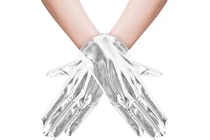 DIELOVEHUA Guantes de Halloween Negros, Guantes Cortos Negros, con Brillo Metálico, Guantes para Vestido de Fiesta, para Fiestas de Halloween, Fiestas Temáticas, Cosplay