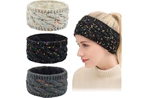 BDSHUNBF 3 Pcs Winter Cable Knit Headbands, Hairband Ear Warmer Knitted Thermal Twist Headbands for Girls Women Head Wrap Outdoor Sports Skiing Running Party Gift