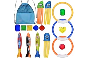 LVZONGXIN [18 Stück Tauchspielzeugset mit Netztasche, Tauchring Poolspielzeug, Pool Spielzeug Jahren Jungen Mädchen, Tauchspielzeug Tauchringe Kinder Set Poolspielzeuge Poolparty