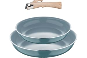 BERGNER – Set 2 pezzi Sartén (22 + 26 cm) con mango Desmontable – Aluminio Prensado – Revestimiento Interior Gris – Inducción Compatible – Verde