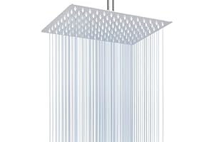 Cabezal de Ducha Lluvia Grande de 30cm, Voolan Cabezal de Ducha Rectangular de Alta Presión de Acero Inoxidable Ducha, Cobertura Total, Montaje Universal en Techo o Pared (12 * 8'' Rectángulo, Cromo)