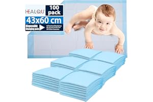 HEALQU Wickelunterlage Einweg – Baby Wickelauflagen 100 Stück 43 x 60cm – extra weich, saugfähig und wasserdicht – Für sauberes Wechseln von Windeln, ideal für unterwegs