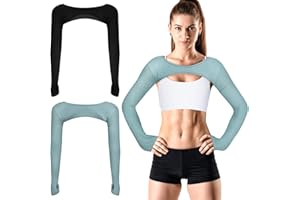 Janmercy 2 Stück Damen Langarm Crop Tops Cutout Workout Bolero Shrug Ballett Yoga Sport Tee Casual Cropped Sweatshirts