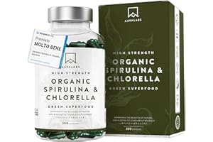 Spirulina & Chlorella Bio [1800 mg] AAVALABS - Alga Spirulina Bio Compresse - Clorella e Spirulina Polvere da Alghe Naturali di Alta Qualità con Fitonutrienti - Ideale per Frullati - 200 Capsule Vegan