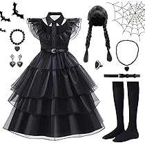 Vestito Carnevale Mercoledì Addams Per Bambina - Gonna Lunga, Corpetto Trasparente | Costume Per Halloween E Feste - Foto 7
