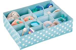 mDesign Portaoggetti bimbo a 16 scomparti – Comodo organizer per armadio per calze, bavaglini, pannolini, ecc. – Pratico contenitore per cameretta con fantasia a pois – turchese