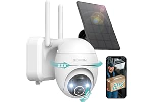 Camera Surveillance Wifi Exterieure Sans Fil Batterie, Boifun 2K Camera Solaire avec 360° Rotation, Vision Nocturne Couleur, Détection Humaine PIR, Audio Bidirectionnel Sirène d'Alarme, Alexa