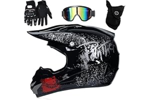 HFNNHL Casco Motocross Integrale Gioventù Bambini, Adulto Unisex MTB Moto Casco ATV con Occhiali Maschera Guanti, Downhill Enduro MTB BMX Quad Dirt Bike Bicicletta Casco
