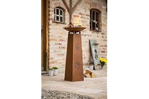 DEKOLEIDENSCHAFT Colonne décorative soleil + brasero en métal aspect rouille, panier à feu, foyer, décoration de jardin