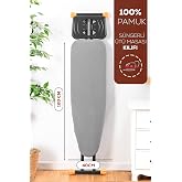 Porsima Isıya Dayanıklı 100% Pamuk S&uuml;ngerli &Uuml;t&uuml; Masası Kılıfı - Buharlı &Uuml;t&uuml;leme Uyumlu 120x40cm Gri