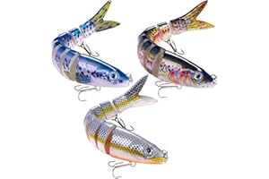 VAKLER 3 Pièces Leurre Peche Carnassier, Leurres de Pêche Bioniques à Couler Lent au Brochet Artificiel Leurres de Pêche Multi-articulés avec Hameçons Triples pour Carnassier Poisson Brochet Truite