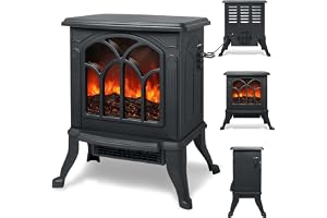 Aufun Elektrisk kamin med värmefläkt, LED-eldstad, flameffekt, elektrisk kamin med effekt 750/1 500 W, 2 värmenivåer, tyst