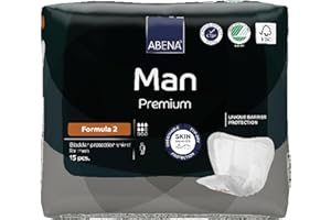 Abena Man Formula 2 Incontinence Pads for Men, Eco-Labelled Mens Incontinence Pads, Extra Protection, Breathable & Comfortable with Fast Absorption, Discreet - 700ml Absorbency, 15PK
