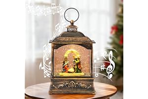 Ubrvhrt Globo de Nieve de Navidad, Linterna Musical con Belén, Bola de Agua Linterna Led para Decoración Navideña, Función de Temporizador, 21cm, Alimentación por USB o Batería