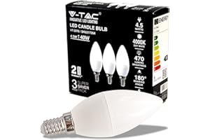 V-TAC Ampoule LED Bougie E14, 4,5W (équivalent à 40W) - 470 Lumen - 4000K Blanc Neutre - Ouverture du faisceau lumineux 180° - Efficacité Maximale et Économie d'Énergie - (Lot de 3) VT-2076
