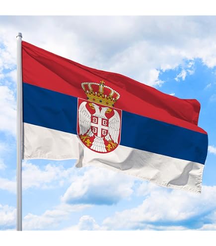 XXL Flagge Serbien Mit Wappen – 150 X 250 Cm, 100% Polyester, Reißfest Mit Messingösen