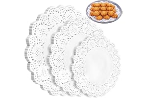 Jidyllic White Round Lace Paper,150 Pcs Round Paper Doilies Disposable Lace Doilies Decorative Paper Placemats Table Pads for Buffet Cake Fried Food Party Wedding Tableware Decoration, 3 Sizes
