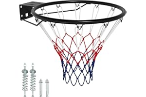 GYMAX Wall Mounted Basketball Hoop, Indoor Outdoor Basketball Rim Replacement with Net, Double Spring and Fixtures, Heavy-Duty Professorial Basketball Ring Goal for Kids Adults