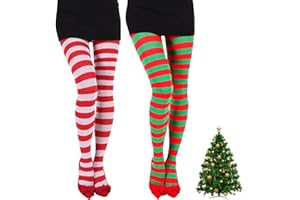 YIJIANLIANGBAI 2 pcs Stripy Tights Women Elf White Green Red And White Striped Tights Girls Striped Leggings for Lady Adult Elf Costume Christmas Leggings for Women UK for Christmas Costume Adult Fancy Dress Outfit