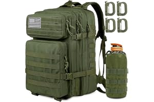 MUCHER Zaino Tattico Militare 45 Litri, Zaino Trekking, Zaino da Viaggio Grande Capacità, Zaino Assault 3 Giorni da Combattimento Molle con portabottiglie e 4 Moschettoni per Caccia,Trekking,Campeggio