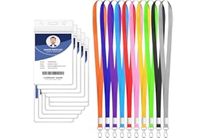 Vicloon Funda Tarjeta Identificación, 10pcs Soporte para Tarjetas de Identificación Trasparente con Cordón de Cuello de Color, Impermeable, PVC, Adecuado para Negocios/Empresa/Estudiante(Vertical)