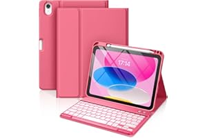Vobafe Coque Clavier pour iPad A16 11/10 Ème Generation (11 Pouces 2025/10.9 Pouces 2022), Étui Keyboard 7 Couleurs Rétroéclairées avec Porte Crayon, AZERTY Layout pour iPad 10eme/11eme, Rose