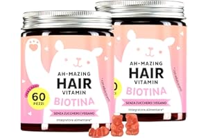 Caramelle Gommose Biotina 5000μg - Vegano e Senza Zucchero - Doppia Confezione 120 Gummies - Vitamine per Capelli Crescita - Biotina, Zinco, Vitamina C - Unghie Rinforzate - Bears with Benefits