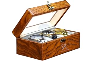 Royal Craft Expertise Boîte à montres pour homme et femme avec grand couvercle en verre, boîte de rangement en bois avec 3 emplacements, palissandre indien pour homme et femme pour la Saint-Valentin