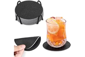 Chitomars Sottobicchieri in Pelle Set di 12, Antiscivolo Impermeabile Sottobicchiere Lavabili Bifacciale Sottobicchieri per Caffè, Bar, Ristoranti, Ufficio e Altro (Nero, Rotondo)