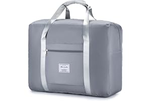 BAGZY Bolsa de Viaje 55x40x20 Plegable Bolsa de Hombro de Gimnasio Bolsa Deportiva Mano Maleta de Viaje Weekend Cabina de Equipaje Bolso Holdall Bolsa Fines de Semana Equipaje (45L Gris)
