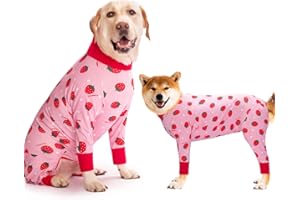 Yeapeeto Dog Onesie, Recovery Suit, for Large and Medium Dogs, Pyjamas, Full Body for Hair Loss, Allergies, Anti-Licking, Wound Protection, Cone Alternative (2XL, Strawberry)