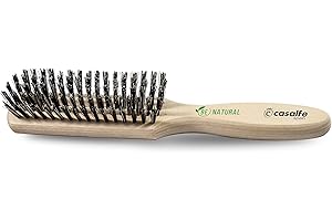 CASALFE Cepillo de madera con cerda jabalí - rectangular, ¡ideal para pelo fino, corto o media melena! Para Adultos unisex, hombres y mujeres