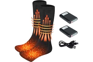 CW COOLWOW Heated Socks for Men Women Winter Warm Thicken Cotton Socks Rechargeable 4500mAH Battery Powered Electric Heating Socks for Outdoor Sports and Skiing, Hiking (Black)