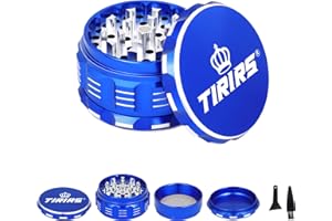 TIRIRS 3 Inches 4 Pieces Premium Herb Grinder - Aluminium Large Spice Grinder with Pollen Catcher, Comes with Pollen Scraper and Cleaning Brush, Blue