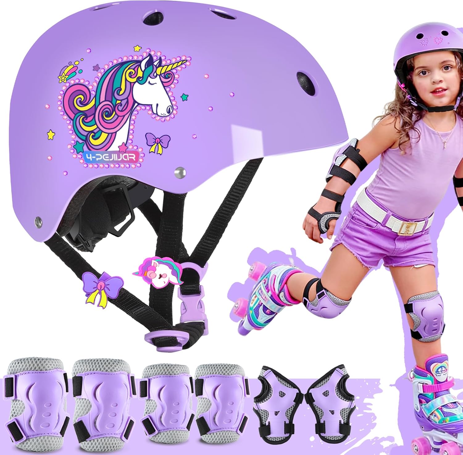 Unicornio Protección para Patines Infantiles Rodilleras para niñas Protecciones Skate Niño con Bolsa de Cordón para Patinaje Skateboard Monopatín Bicicletas