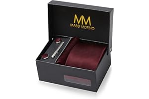 Massi Morino Cravatta e fazzoletto da uomo - con camicia gemelli, parure fermacravatta set I Accessori sposa I Cravatte Elegante Confezione Regalo
