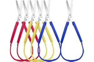 CKANDAY Loop Scissors, 8 Inch, Spring Action - Mini Training Scissors for Special Needs Supplies - Adaptive Design, Right & Lefty Support, Easy-Open Squeeze Handles
